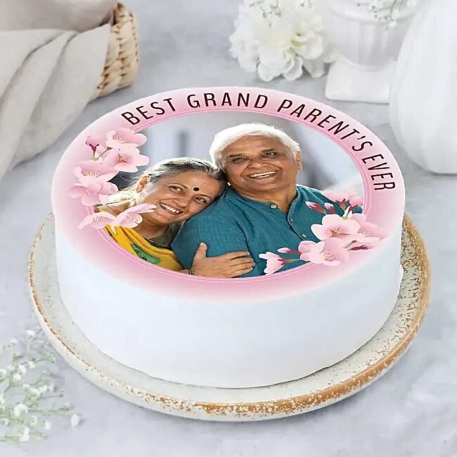 grandparents-day-floral-border-round-photo-cake