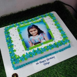 vibrant-blue-&-green-ribbon-border-kids-photo-cake