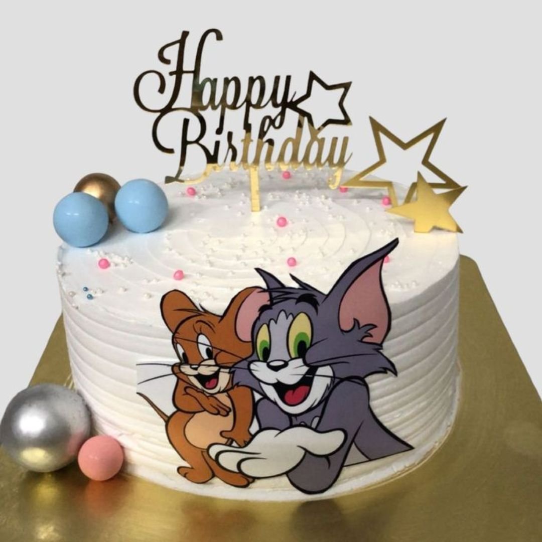 Creamy Tom & Jerry Birthday Cake with Toppers