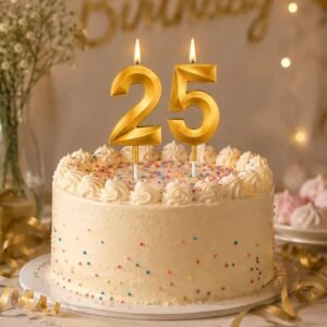 Elegant 25th Birthday Cake With Gold Candles