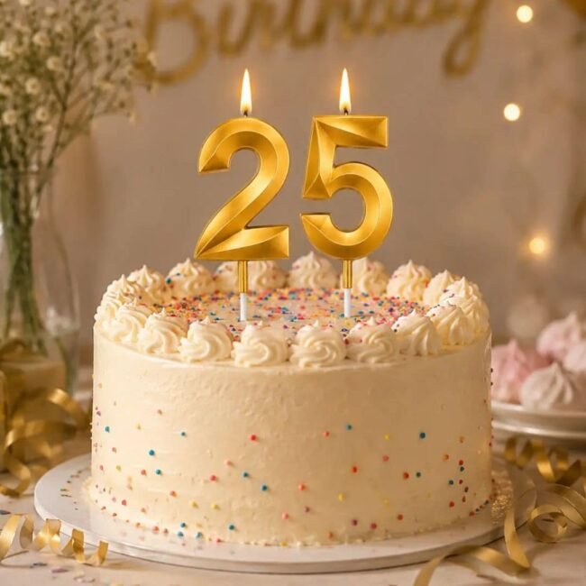 Elegant 25th Birthday Cake With Gold Candles