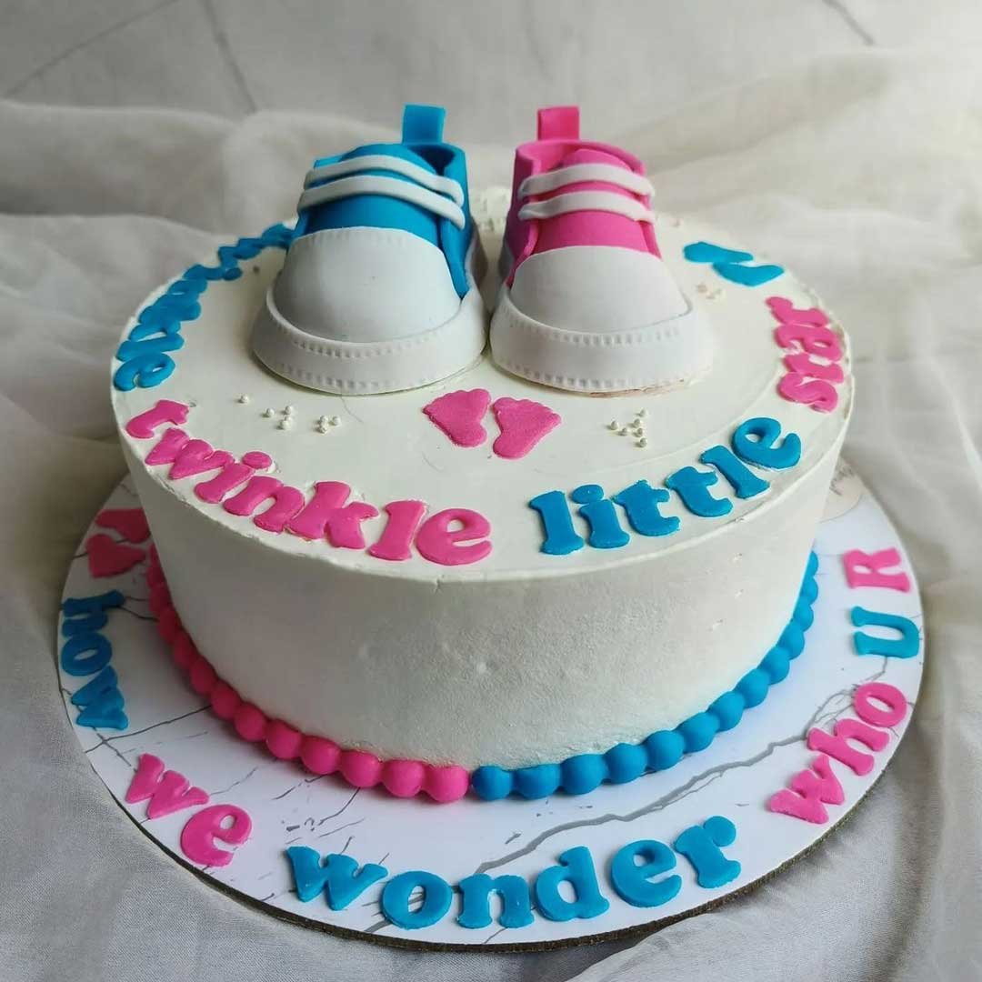 Twinkle Twinkle Little Star Baby Shower Cake With Fondant Shoes
